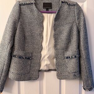 Banana Republic Women's Navy and White Tweed Fringe Open Jacket